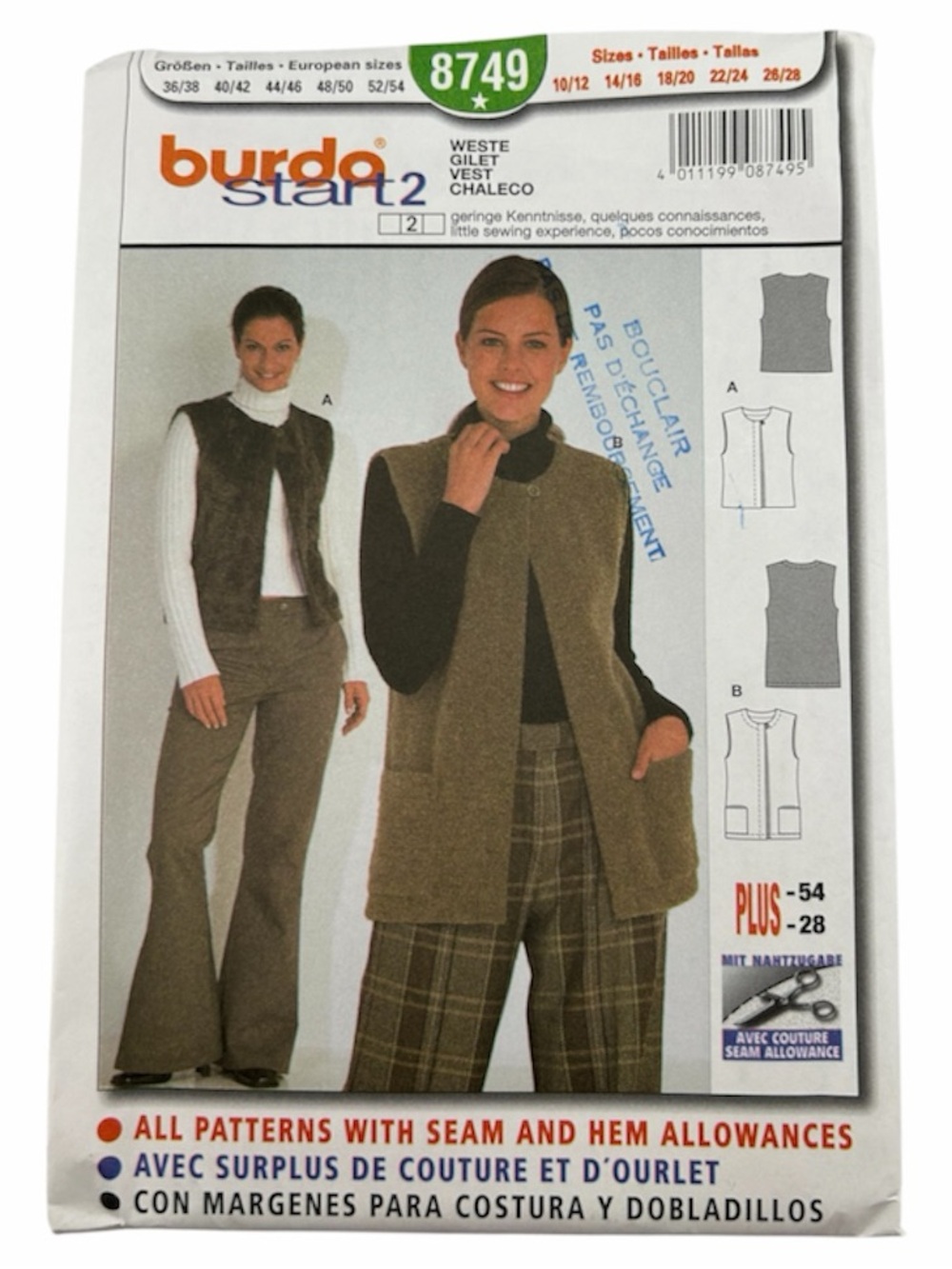 🧵 2 for 22$ 🧵 Burda Misses' Vest W/ Variations Sewing Pattern 8749